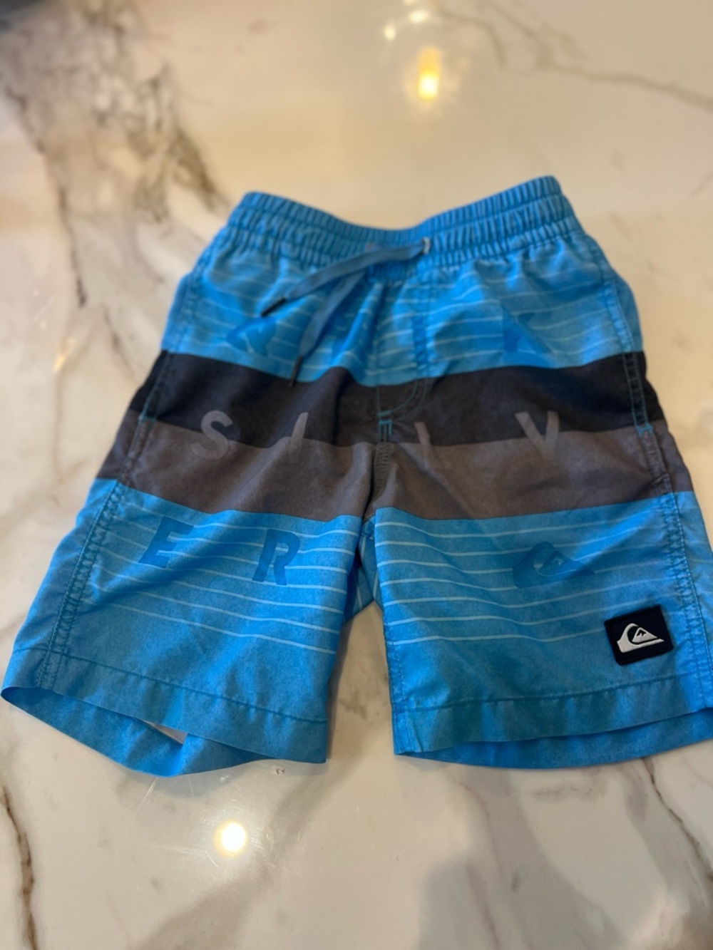 Quiksilver Toddler Blue and Charcoal Striped Swim Trunks